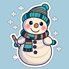 Christmas snowman cartoon sticker, xmas snowman in hat stickers cute. New-year collection