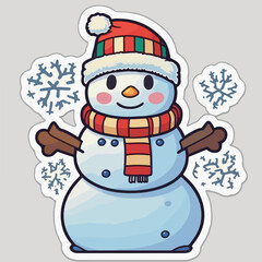 Christmas snowman cartoon sticker, xmas snowman in hat character stickers. New-year collection