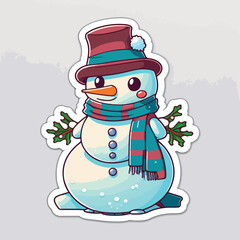 Christmas snowman cartoon sticker, xmas snowman in hat stickers elements. Multicolor