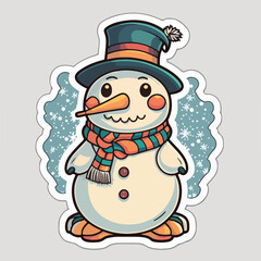 Christmas snowman cartoon sticker, xmas snowman in hat stickers isolated decoration. Multicolor