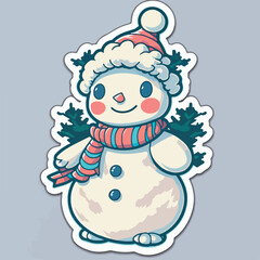 Christmas snowman cartoon sticker, xmas snowman in hat stickers pack. Winter collection