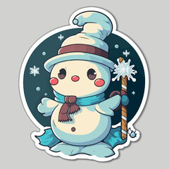 Christmas snowman cartoon sticker, xmas snowman in hat stickers collection. Winter collection