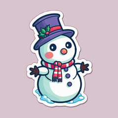 Christmas snowman cartoon sticker, xmas snowman in hat character stickers. Winter collection