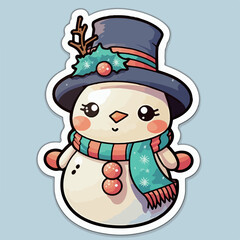 Christmas snowman cartoon sticker, xmas snowman in hat printable stickers sheet. Winter collection
