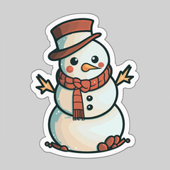Christmas snowman sticker, xmas snowman in hat stickers decoration. Winter holidays