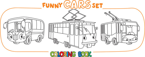 Funny small city transport with eyes coloring book