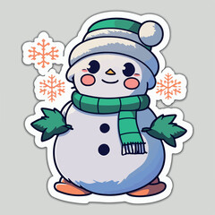 Christmas snowman sticker, xmas snowman in hat stickers elements. Winter holidays