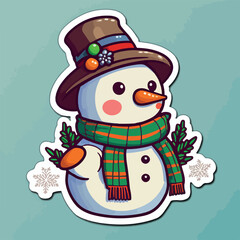 Christmas snowman sticker, xmas snowman in hat stickers cute. Winter collection