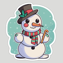 Sticker template with christmas snowman,  xmas snowman in hat character stickers. Winter holidays