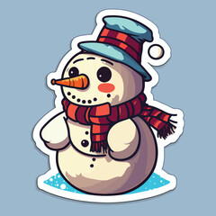 Sticker template with christmas snowman,  xmas snowman in hat printable stickers sheet.