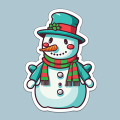 Sticker template with christmas snowman,  xmas snowman in hat stickers pack. Winter collection