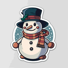 Sticker template with christmas snowman,  xmas snowman in hat stickers collection. Winter collection