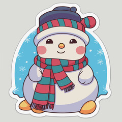 Sticker template with snowman,  xmas snowman stickers isolated decoration. Winter holidays