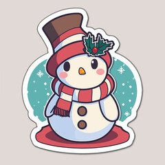 Sticker template with snowman,  xmas snowman stickers pack. Winter holidays