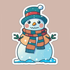 Sticker template with snowman,  xmas snowman character stickers. Winter holidays
