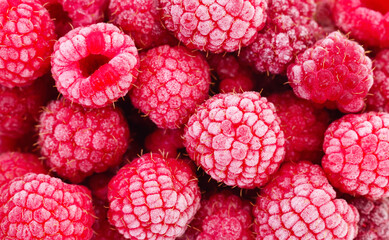 Frozen berries of raspberries.