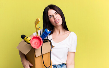 feeling puzzled and confused. housekeeper with a toolbox