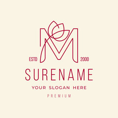 Alphabet Letter M flower typography logo design vector illustration custom logo design
