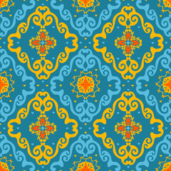 Stoffe zum Nähen Geometry bright blue ornate seamless pattern