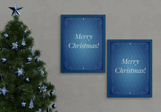Front View of Two Christmas Frame Mockup	