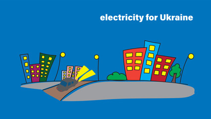 bright illustration of the evening city with light