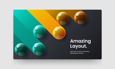 Clean banner vector design template. Amazing 3D balls landing page layout.