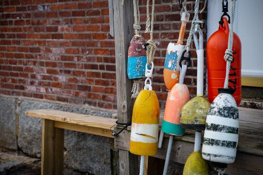 Vintage Buoys in front of a shed