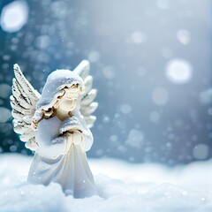 Small angel sculpture in the snow
