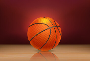 Obraz premium Baketball ball on a parquette. 3d vector illustration