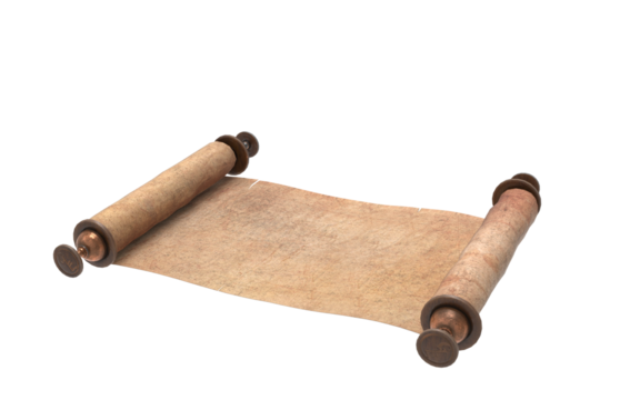 antique parchment in white, treasure map in tubes on white background