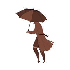 Grey Woman Covering Under Umbrella Trying to Escape from Danger of Nuclear Catastrophe Vector Illustration