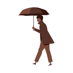 Grey Man Covering Under Umbrella Trying to Escape from Danger of Nuclear Catastrophe Vector Illustration