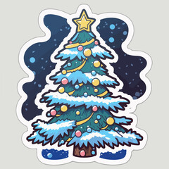 Christmas tree cartoon sticker, xmas tree with toys stickers pack. Winter collection