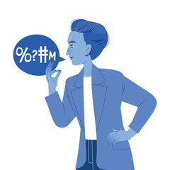 Man Character Speaking with Swear Words as Aggressive Speech Vector Illustration