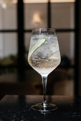 Refreshing cocktail with cucumber and soda