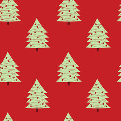 Christmas seamless pattern, Christmas tree repeat design on animal background
