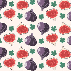 Vector seamless pattern with figs and leaves. Fashion botanical fabric seamless pattern design.