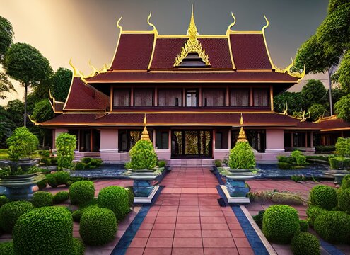 Nakhon Ratchasima, Thailand. Fictional Mansion Home 3D Illustration Artist Rendering