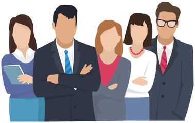 Business team ready to work. Teamwork. Coworkers characters communication. Team building and business partnership. Businessmen people cooperation collaboration. Office workers clerks standing together