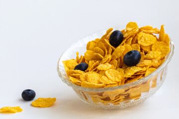 corn muesli in a glass bowl