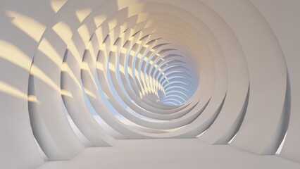 Abstract architecture background white round tunnel 3d render