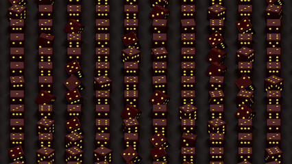 Many dark red and yellow gaming dices bg - abstract 3D rendering