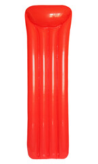 Red inflatable floating pool raft mattress isolated on transparent background.