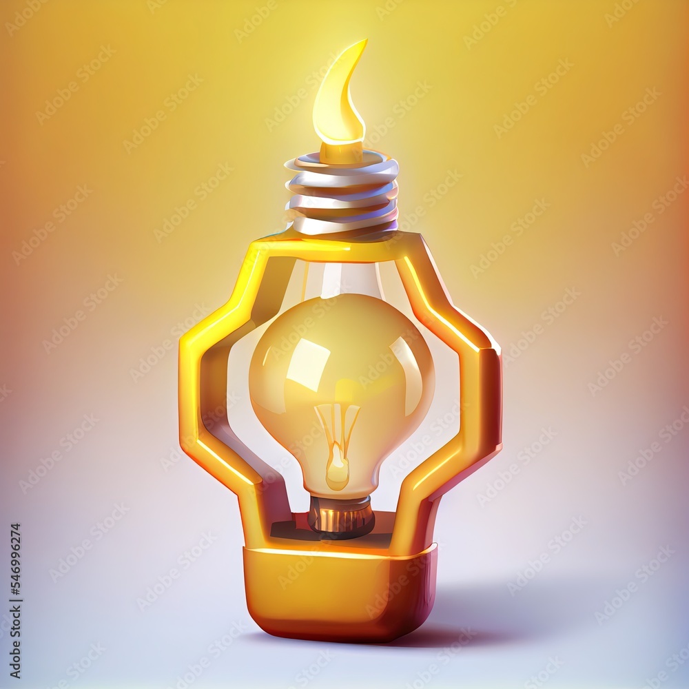 Poster 3d rendering illustration of a candle angular light bulb