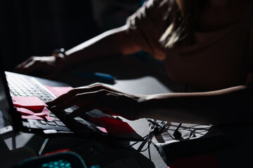 female cyber gamer playing online at night. cyber sport esports concept © photo_gonzo