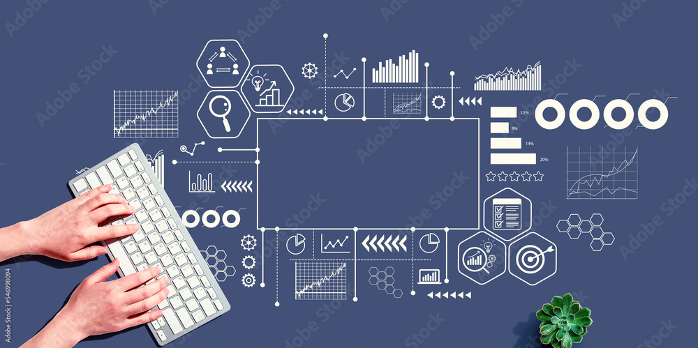 Poster marketing concept with person using a computer keyboard