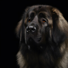 Close up studio photography of a dog head. Sarplaninac, Shepherd  close up head photography, realistic dog and puppy head on black background.     