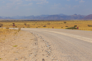 Namibian landscape along the gravel road. Sossusvlei, Namibia.