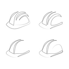 Construction helmet. One line drawing style. Hard hat, worker safety tools concept. Hand drawn vector illustration.