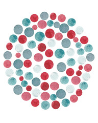 Postcard with small watercolor multi-colored circles in the shape of an egg. Bright isolated illustration for your holiday decor